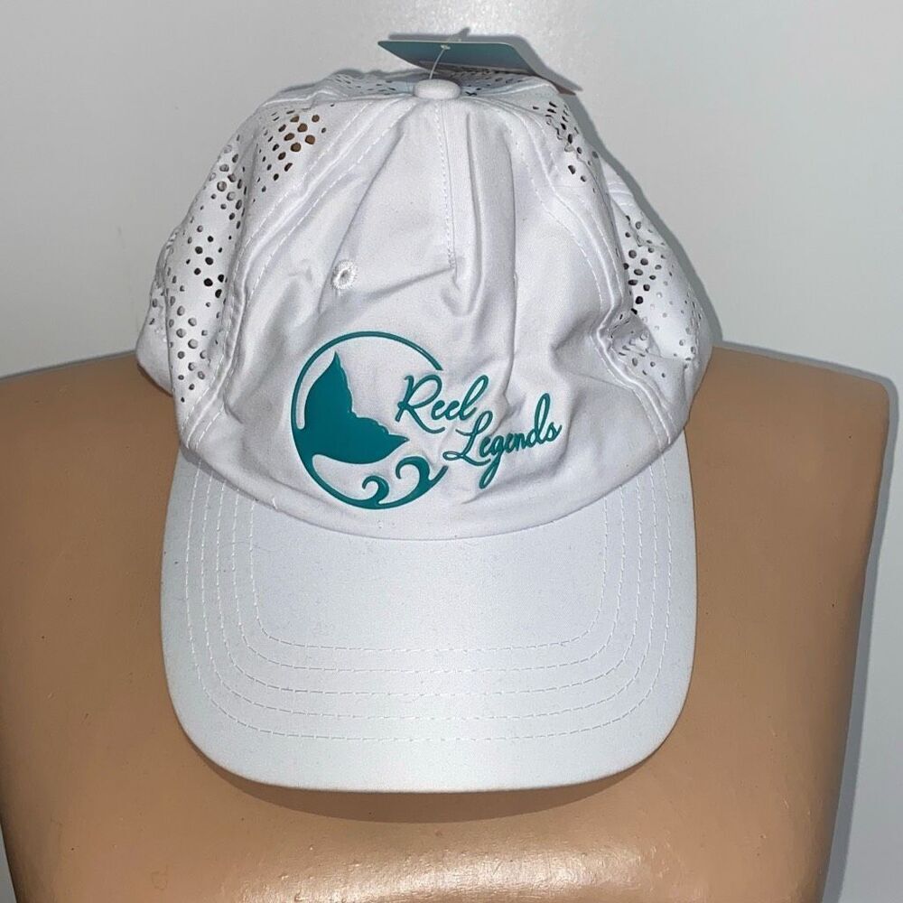Reel‎ Legends White Perforated Performance Snapback Hat Teal Logo NWT